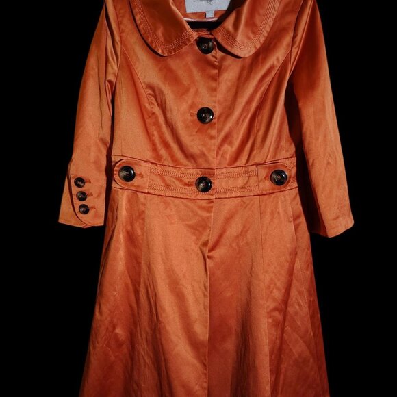 Jessica Simpson Trench Coat, ¾ Length Sleeve, Size Large, Orange - Picture 2 of 3